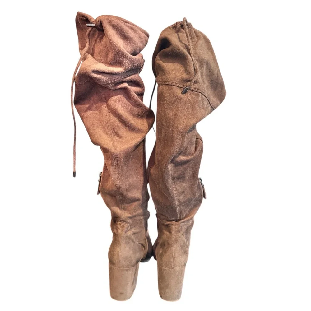 Franco Sarto Persis Tall Sock Boots Shoes Size 8.5 Brown Fabric‎ boho festival